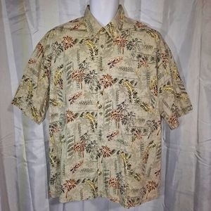 Campia Moda Hawaiian Shirt Men's XL Light Green & Tan Button-up Short Sleeve